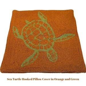 Sea Turtle Hooked Pillow Cover in Orange and Green